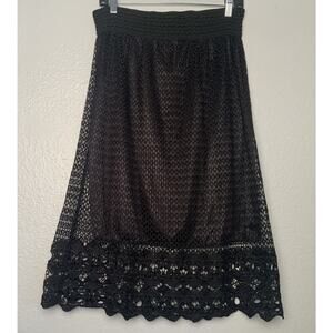 Zashi Womens Black Eyelet MIDI Skirt M Partial Liner Boho Grunge Festival NWT